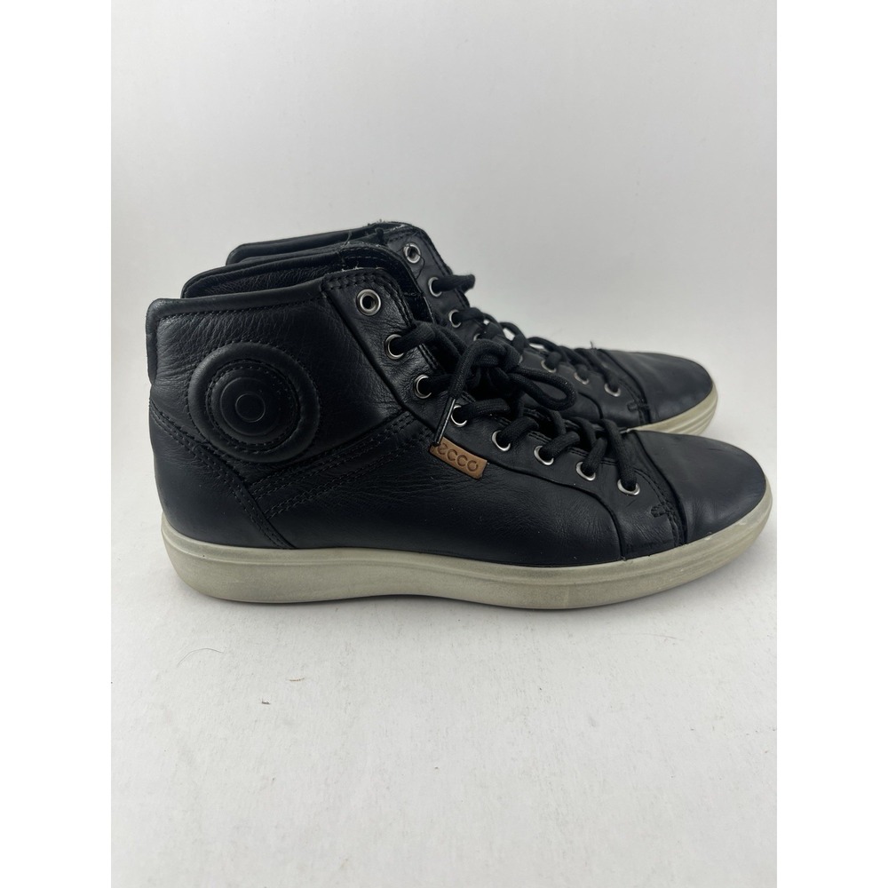 Ecco Soft 7 Mens 7 Black Leather Sneakers Lace-Up High Top Round Toe Casual - Picture 5 of 10